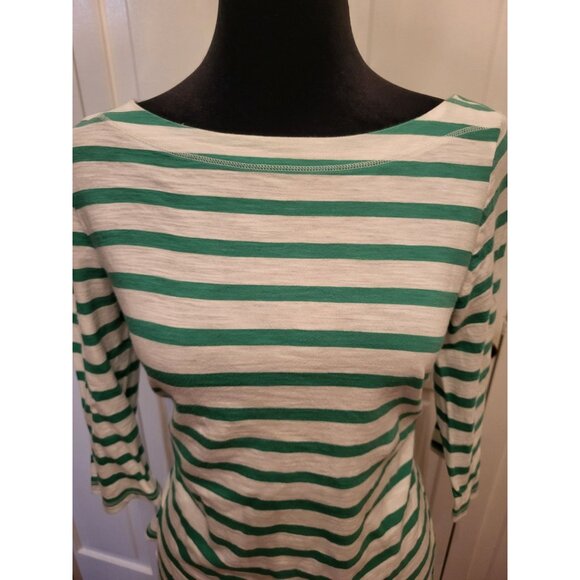 Loft Green White Striped Slub Knit Tee 3/4 Sleeves M Preppy Nautical Spring - Picture 3 of 7